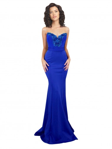 Acquista Blu Reale Stile sirena Innamorato Alto Collo Crespo Elastico Lunga Formali Abiti da damigella donore / Abiti da sera / Abiti da ballo