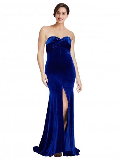 Acquista Blu Reale Stile sirena Innamorato Sweep treno Velluto Elastico Lunga Formali Abiti da damigella donore / Abiti da sera / Abiti da ballo