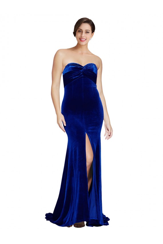 Acquista Blu Reale Stile sirena Innamorato Sweep treno Velluto Elastico Lunga Formali Abiti da damigella donore / Abiti da sera / Abiti da ballo