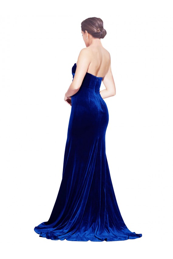 Acquista Blu Reale Stile sirena Innamorato Sweep treno Velluto Elastico Lunga Formali Abiti da damigella donore / Abiti da sera / Abiti da ballo