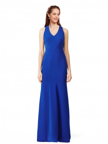 Acquista Blu Reale Stile sirena Scollatura a V Crespo Elastico Lunga Formali Abiti da damigella donore / Abiti da sera / Abiti da ballo