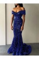 Acquista Blu Reale Stile sirena Sweep treno Paillettes Velluto Lunga Abiti da ballo