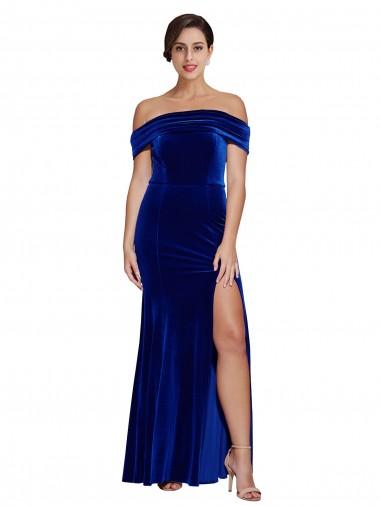 Acquista Blu Reale Stile sirena Velluto Elastico Lunga Formali Abiti da damigella donore / Abiti da sera / Abiti da ballo