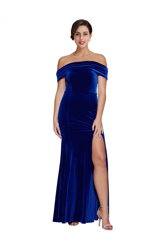 Acquista Blu Reale Stile sirena Velluto Elastico Lunga Formali Abiti da damigella donore / Abiti da sera / Abiti da ballo
