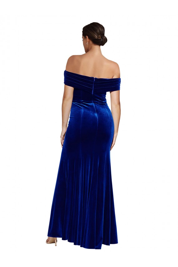 Acquista Blu Reale Stile sirena Velluto Elastico Lunga Formali Abiti da damigella donore / Abiti da sera / Abiti da ballo