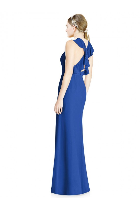 Acquista Blu Reale Tromba Capestro Alto Collo Chiffona Lunga Abiti da damigella donore