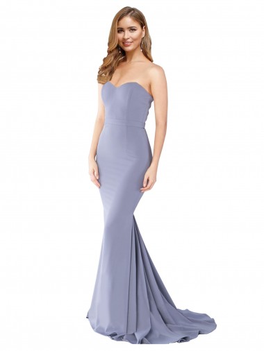 Acquista Blu fumo Stile sirena Innamorato Crespo Elastico Lunga Formali Abiti da damigella donore / Abiti da sera / Abiti da ballo