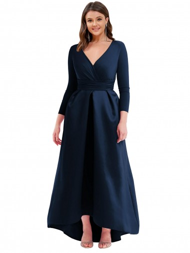 Acquista Blu marino scuro Abito da ballo Scollatura a V Spandex Lunga Asimmetrico Formali Abiti da damigella donore / Abiti da sera / Abiti da ballo