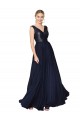 Acquista Blu marino scuro Linea A Alto Collo Chiffona Paillettes Lunga Abiti da damigella donore / Abiti da ballo