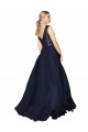 Acquista Blu marino scuro Linea A Alto Collo Chiffona Paillettes Lunga Abiti da damigella donore / Abiti da ballo
