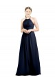 Acquista Blu marino scuro Linea A Capestro Alto Collo Chiffona Lunga Abiti da damigella donore