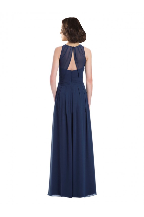 Acquista Blu marino scuro Linea A Capestro Chiffona Lunga Abiti da damigella donore