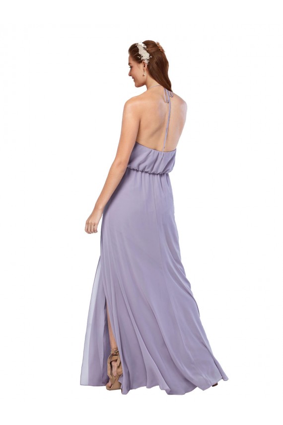 Acquista Blu marino scuro Linea A Capestro Chiffona Lunga Abiti da damigella donore