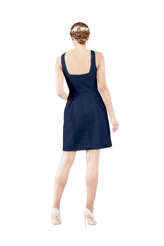 Acquista Blu marino scuro Linea A Scollatura a V Al ginocchio Raso Corto Abiti da damigella donore / Abiti da cocktail