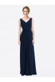 Acquista Blu marino scuro Linea A Scollatura a V Chiffona Lunga Abiti da damigella donore