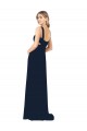Acquista Blu marino scuro Linea A Scollatura a V Chiffona Lunga Abiti da damigella donore