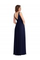 Acquista Blu marino scuro Linea A Scollatura a V Chiffona Lunga Abiti da damigella donore