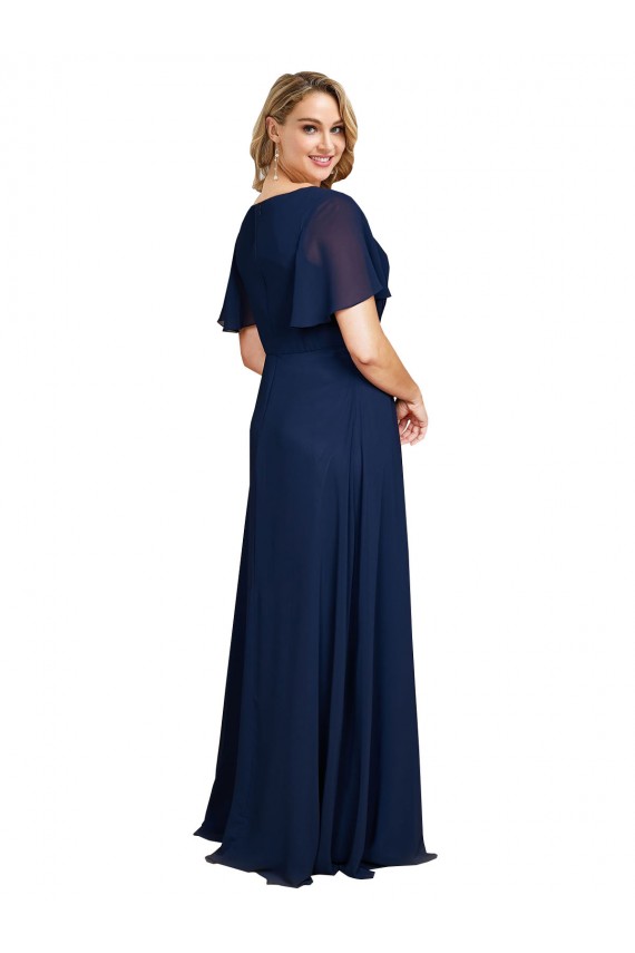 Acquista Blu marino scuro Linea A Scollatura a V Chiffona Lunga Formali Abiti da damigella donore / Abiti da sera / Abiti da ballo