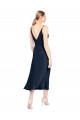 Acquista Blu marino scuro Linea A Scollatura a V Midi Raso Elastico Corto Abiti da damigella donore / Abiti da sera / Abiti da cocktail