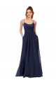 Acquista Blu marino scuro Linea A Scoop Chiffona Pizzo Lunga Abiti da damigella donore