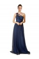 Acquista Blu marino scuro Linea A Una spalla Sweep treno Tulle Lunga Abiti da damigella donore