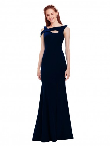 Acquista Blu marino scuro Stile sirena Crespo Elastico Lunga Formali Abiti da damigella donore / Abiti da sera / Abiti da ballo