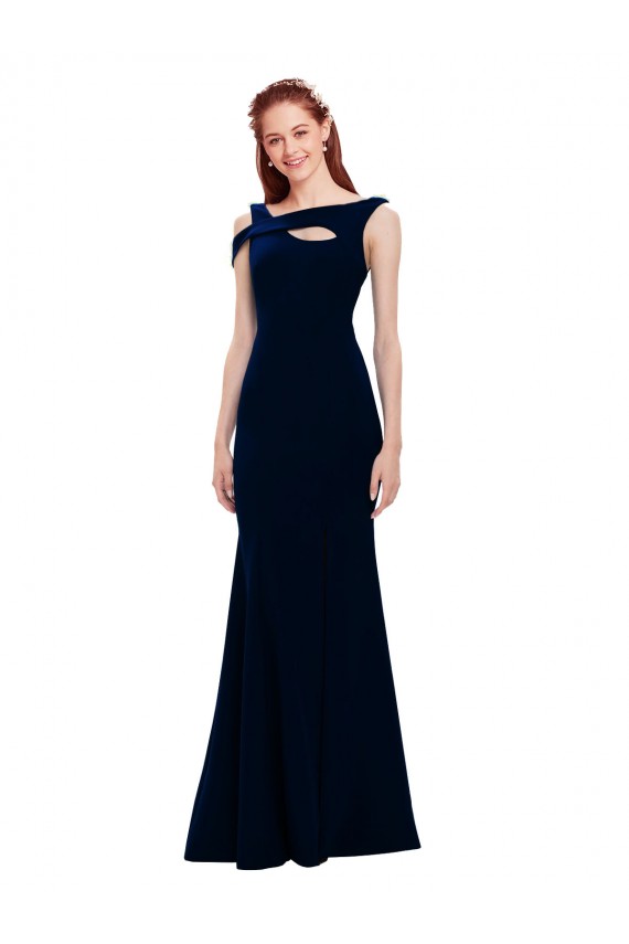 Acquista Blu marino scuro Stile sirena Crespo Elastico Lunga Formali Abiti da damigella donore / Abiti da sera / Abiti da ballo