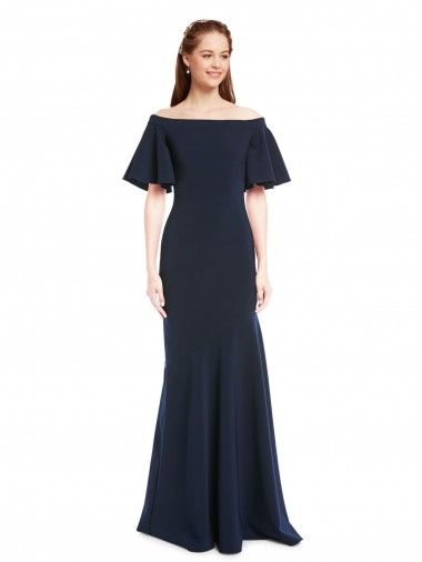 Acquista Blu marino scuro Stile sirena Crespo Elastico Lunga Formali Abiti da damigella donore / Abiti da sera / Abiti da ballo