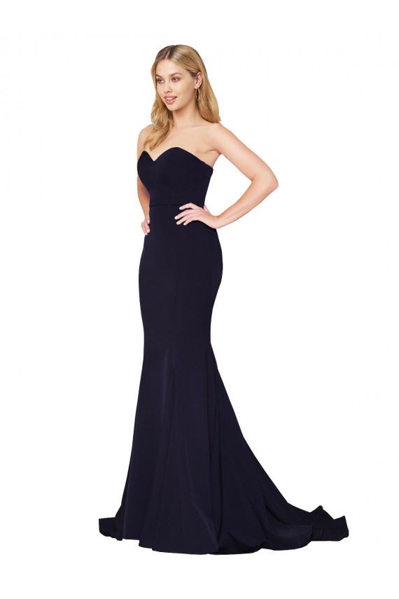 Acquista Blu marino scuro Stile sirena Innamorato Alto Collo Sweep treno Crespo Elastico Lunga Formali Abiti da damigella donore / Abiti da sera / Abiti da ballo