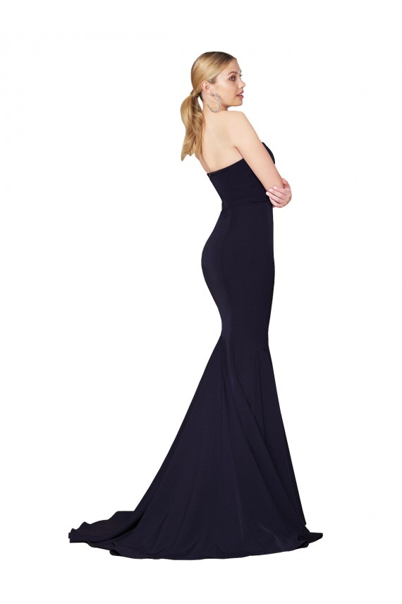 Acquista Blu marino scuro Stile sirena Innamorato Alto Collo Sweep treno Crespo Elastico Lunga Formali Abiti da damigella donore / Abiti da sera / Abiti da ballo