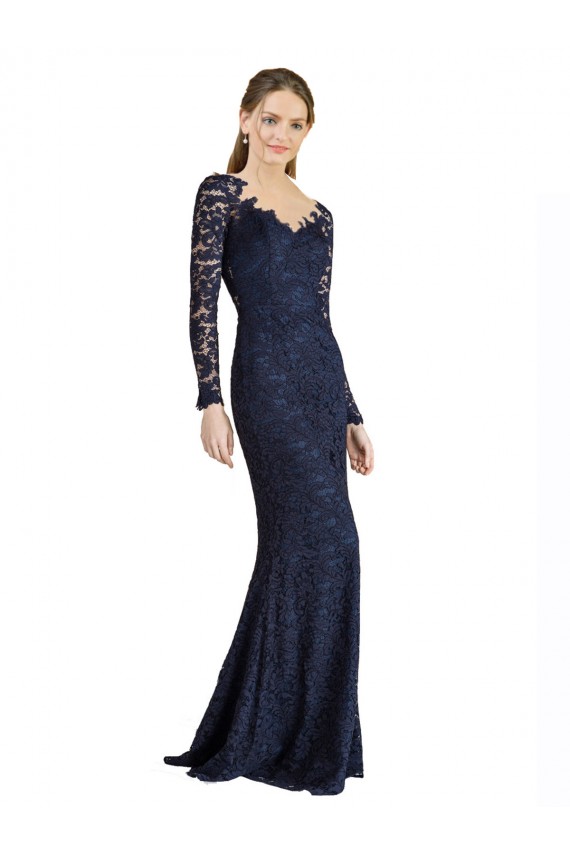Acquista Blu marino scuro Stile sirena Innamorato Pizzo Lunga Abiti da damigella donore / Abiti da ballo