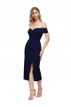 Acquista Blu marino scuro Stile sirena Midi Crespo Elastico Corto Abiti da damigella donore / Abiti da sera / Abiti da cocktail