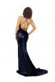 Acquista Blu marino scuro Stile sirena Scollatura a V Paillettes Lunga Formali Abiti da damigella donore / Abiti da sera / Abiti da ballo