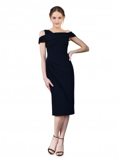 Acquista Blu marino scuro Stile sirena cocktail Crespo Elastico Corto Abiti da damigella donore / Abiti da sera / Abiti da cocktail