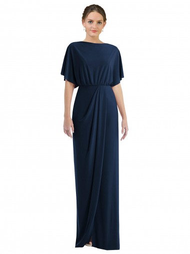 Acquista Blu marino scuro Tubino Barca Spandex Lunga Abiti da damigella donore / Abiti da ballo