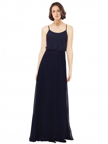 Acquista Blu marino scuro Tubino Scoop Chiffona Lunga Abiti da damigella donore
