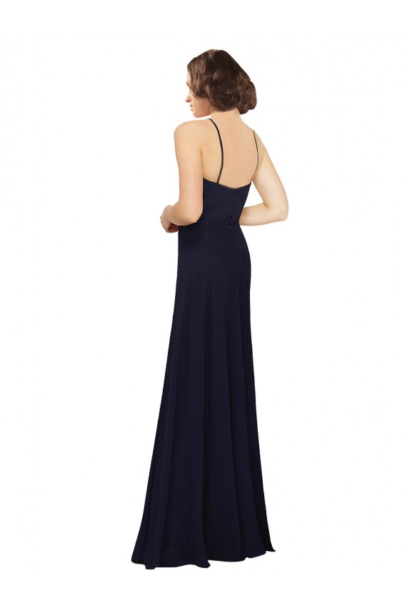 Acquista Blu marino scuro Tubino Scoop Chiffona Lunga Abiti da damigella donore