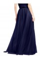 Acquista Blu navy 21 Linea A Capestro Alto Collo Tulle Lunga Abiti da damigella donore