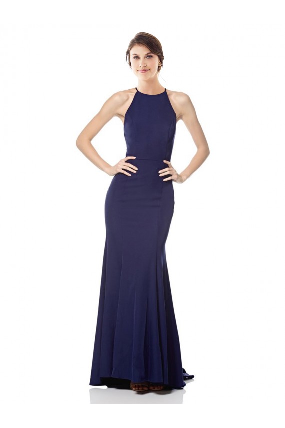 Acquista Blu navy Stile sirena Capestro Alto Collo Crespo Elastico Lunga Formali Abiti da damigella donore / Abiti da sera / Abiti da ballo