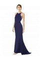 Acquista Blu navy Stile sirena Capestro Alto Collo Crespo Elastico Lunga Formali Abiti da damigella donore / Abiti da sera / Abiti da ballo