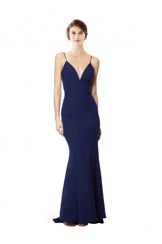 Acquista Blu navy Stile sirena Sottili Alto Collo Crespo Elastico Lunga Formali Abiti da damigella donore / Abiti da sera / Abiti da ballo