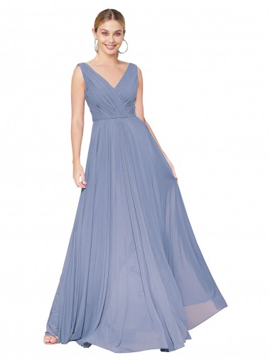 Acquista Blu polveroso Linea A Alto Collo Chiffona Lunga Formali Abiti da damigella donore / Abiti da sera / Abiti da ballo