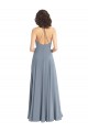 Acquista Blu polveroso Linea A Capestro Cappuccio Chiffona Lunga Abiti da damigella donore