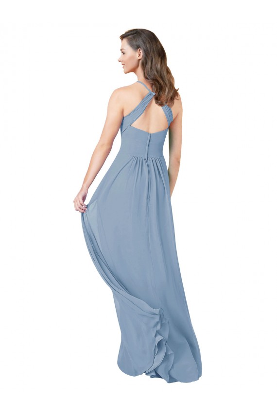 Acquista Blu polveroso Linea A Capestro Chiffona Lunga Abiti da damigella donore