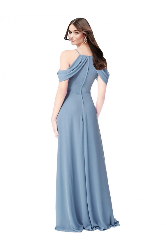 Acquista Blu polveroso Linea A Chiffona Lunga Abiti da damigella donore