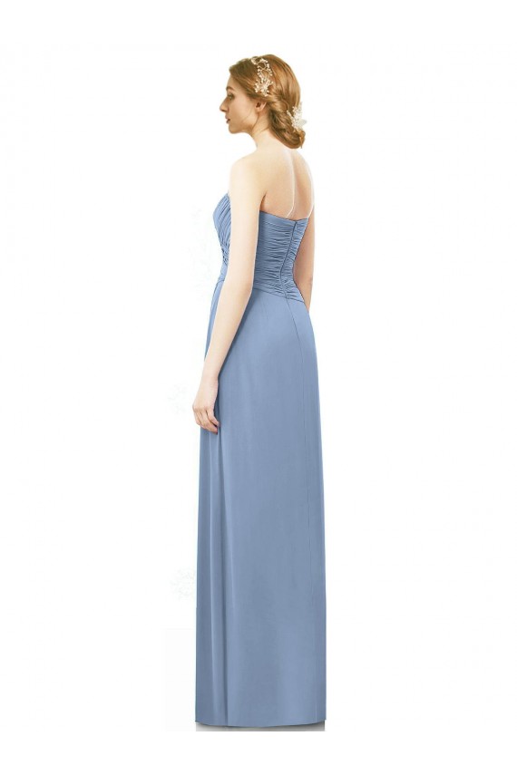 Acquista Blu polveroso Linea A Senza spalline Chiffona Lunga Abiti da damigella donore