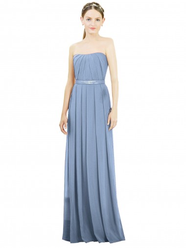 Acquista Blu polveroso Linea A Senza spalline Chiffona Lunga Abiti da damigella donore