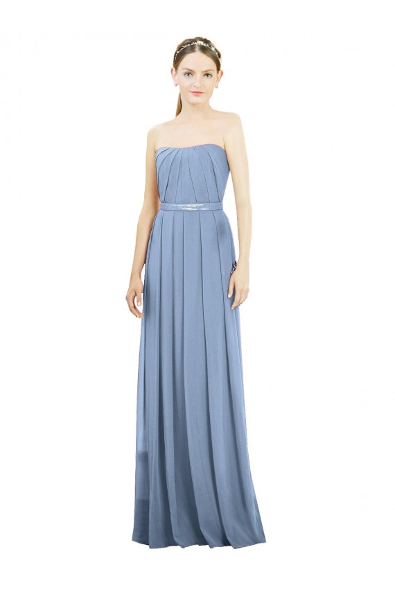 Acquista Blu polveroso Linea A Senza spalline Chiffona Lunga Abiti da damigella donore