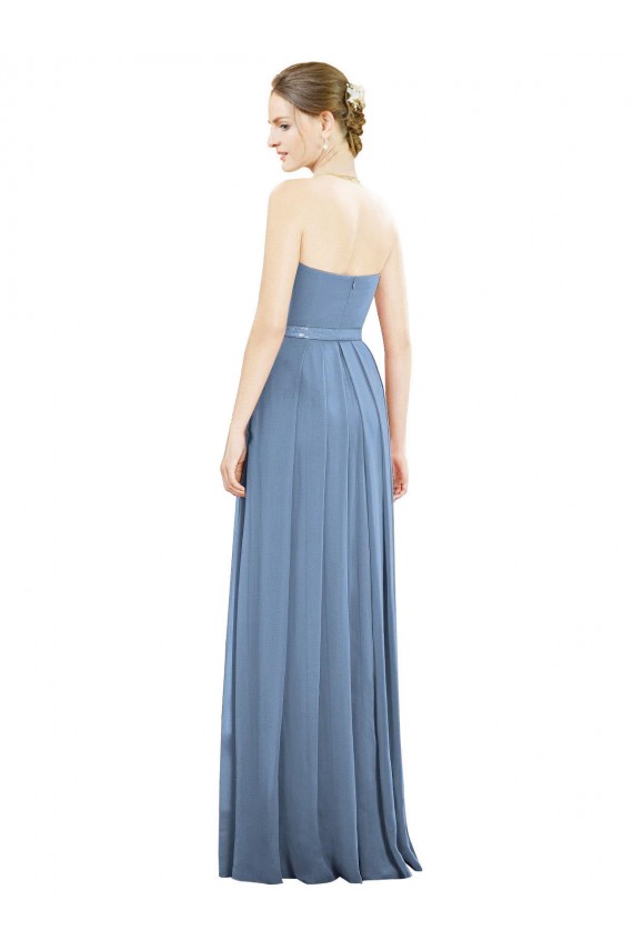 Acquista Blu polveroso Linea A Senza spalline Chiffona Lunga Abiti da damigella donore