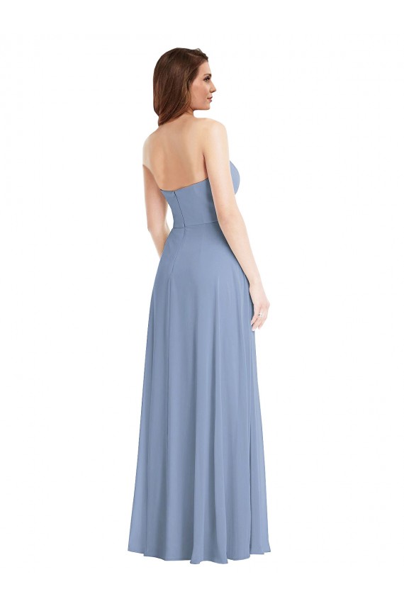 Acquista Blu polveroso Linea A Senza spalline Chiffona Lunga Abiti da damigella donore